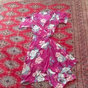 Burgundy  Bobeau Floral Wrap Dress Petite XL